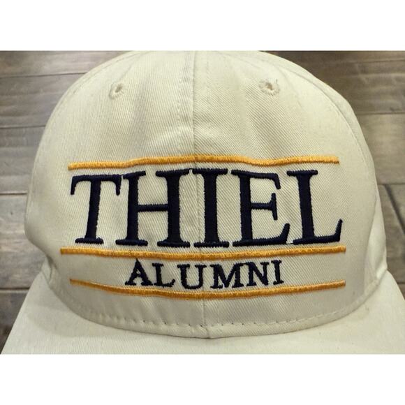 VINTAGE Thiel Alumni Mens White Bar Adjustable SnapBack Hat Baseball Cap USA - Picture 3 of 9